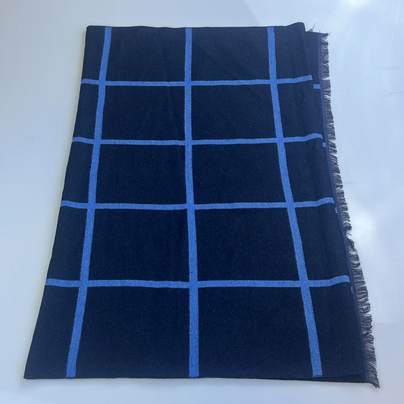 Grid Black/Blue Cashmere Scarf - 29” x 76” - S128-14 - Picture 3 of 4